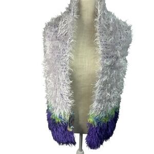 Peacock Multicolor Fuzzy Scarf - Handmade Unique Lightweight Soft